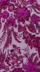 3D Floral Big Glitter Damask Design On A Mesh Lace 54" Wide| New Creations Fabric & Foam Inc.