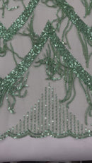 GEOMETRIC BEADED FRINGE DESIGN ON A MESH FABRIC (By The Yard)