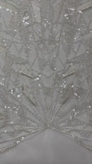 GEOMETRIC BEADED DESIGN ON A MESH LACE FABRIC (By The Yard)