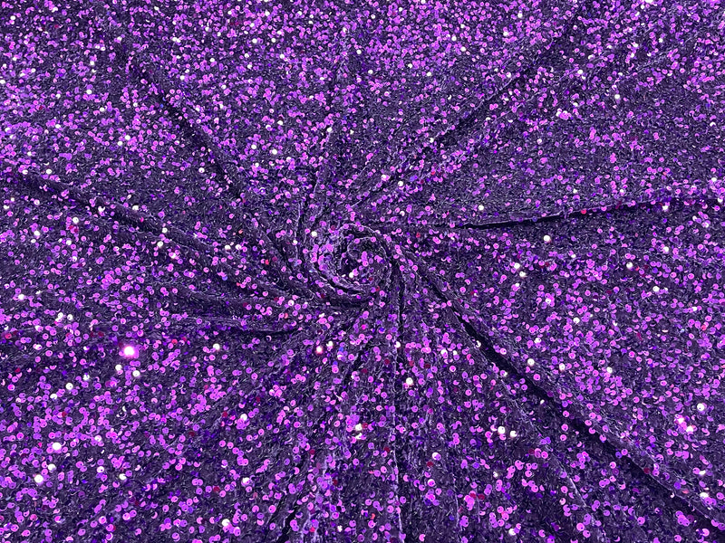 Purple Sequin Stretch Velvet Fabric 58 Inches wide /Prom/ Sold By The Yard.
