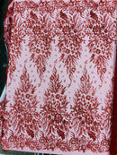 Big Glitter Damask Design On A Mesh Lace Fabric/Prom/Sold By The Yard