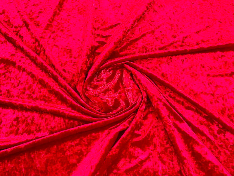 Red Solid Crushed Stretch Velvet Fabric 59/60" Wide-Sold By The Yard.