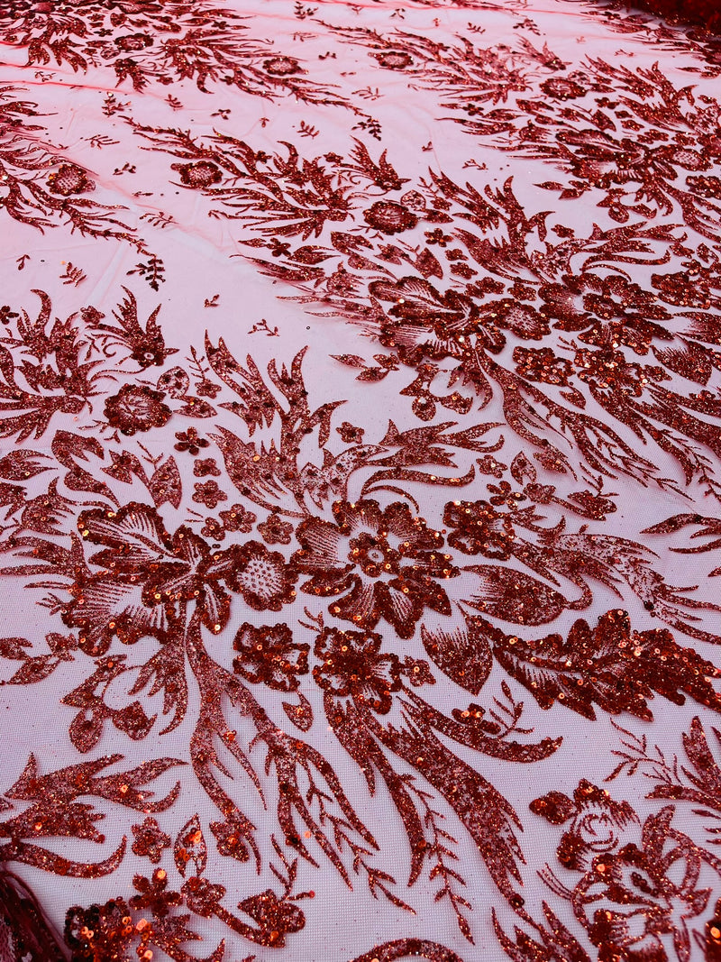 Big Glitter Damask Design On A Mesh Lace Fabric/Prom/Sold By The Yard