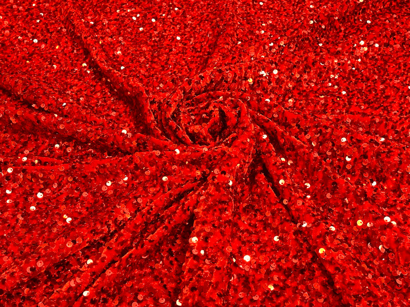 Red Sequin Stretch Velvet Fabric 58 Inches wide /Prom/ Sold By The Yard.