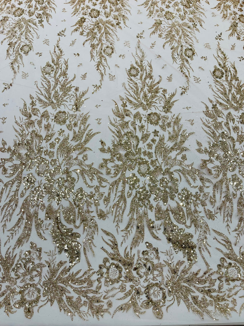 Big Glitter Damask Design On A Mesh Lace Fabric/Prom/Sold By The Yard