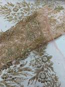 Big Glitter Damask Design On A Mesh Lace Fabric/Prom/Sold By The Yard