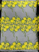 Roses Multi Color Floral Design Embroider On Mesh Lace Fabric| New Creations Fabric & Foam Inc. - New Creations Fabric & Foam Inc