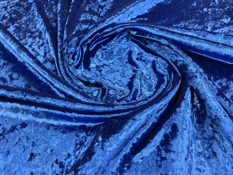 Royal Blue Solid Crushed Stretch Velvet Fabric 59/60" Wide-Sold By The Yard.