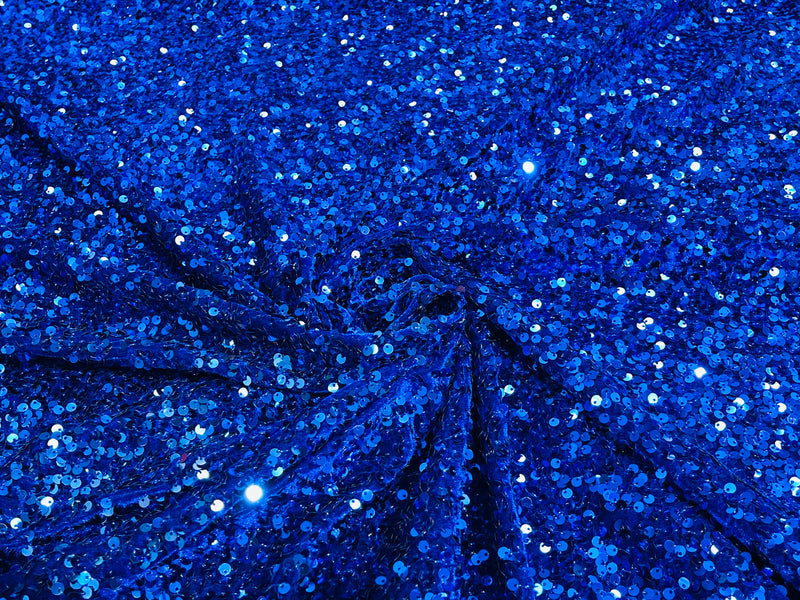 Royal Blue Sequin On A Stretch Velvet Fabric 5mm,58 Inches wide /Prom/ Sold By The Yard.