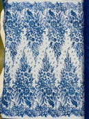 Big Glitter Damask Design On A Mesh Lace Fabric/Prom/Sold By The Yard