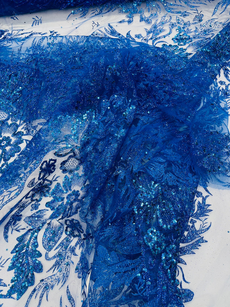 Big Glitter Damask Design On A Mesh Lace Fabric/Prom/Sold By The Yard