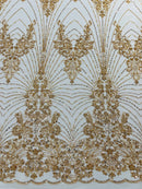 Royalty Damask Beaded Lace Luxury on Mesh 54” Wide| New Creations Fabric & Foam Inc. - New Creations Fabric & Foam Inc