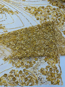 Royalty Damask Beaded Lace Luxury on Mesh 54” Wide| New Creations Fabric & Foam Inc. - New Creations Fabric & Foam Inc