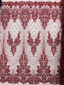 Royalty Damask Beaded Lace Luxury on Mesh 54” Wide| New Creations Fabric & Foam Inc. - New Creations Fabric & Foam Inc