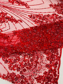 Royalty Damask Beaded Lace Luxury on Mesh 54” Wide| New Creations Fabric & Foam Inc. - New Creations Fabric & Foam Inc