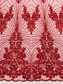 Royalty Damask Beaded Lace Luxury on Mesh 54” Wide| New Creations Fabric & Foam Inc. - New Creations Fabric & Foam Inc