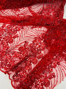 Royalty Damask Beaded Lace Luxury on Mesh 54” Wide| New Creations Fabric & Foam Inc. - New Creations Fabric & Foam Inc