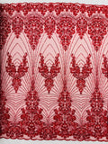 Royalty Damask Beaded Lace Luxury on Mesh 54” Wide| New Creations Fabric & Foam Inc. - New Creations Fabric & Foam Inc