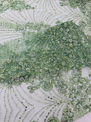 Royalty Damask Beaded Lace Luxury on Mesh 54” Wide| New Creations Fabric & Foam Inc. - New Creations Fabric & Foam Inc