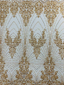 Royalty Damask Beaded Lace Luxury on Mesh 54” Wide| New Creations Fabric & Foam Inc. - New Creations Fabric & Foam Inc