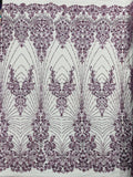 Royalty Damask Beaded Lace Luxury on Mesh 54” Wide| New Creations Fabric & Foam Inc. - New Creations Fabric & Foam Inc