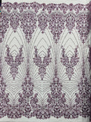 Royalty Damask Beaded Lace Luxury on Mesh 54” Wide| New Creations Fabric & Foam Inc. - New Creations Fabric & Foam Inc