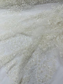 Royalty Damask Beaded Lace Luxury on Mesh 54” Wide| New Creations Fabric & Foam Inc. - New Creations Fabric & Foam Inc