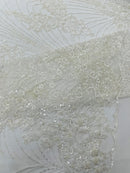 Royalty Damask Beaded Lace Luxury on Mesh 54” Wide| New Creations Fabric & Foam Inc. - New Creations Fabric & Foam Inc