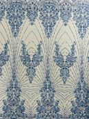 Royalty Damask Beaded Lace Luxury on Mesh 54” Wide| New Creations Fabric & Foam Inc. - New Creations Fabric & Foam Inc