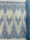 Royalty Damask Beaded Lace Luxury on Mesh 54” Wide| New Creations Fabric & Foam Inc. - New Creations Fabric & Foam Inc
