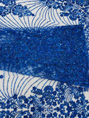 Royalty Damask Beaded Lace Luxury on Mesh 54” Wide| New Creations Fabric & Foam Inc. - New Creations Fabric & Foam Inc