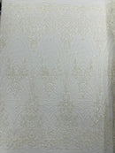 Royalty Damask Beaded Lace Luxury on Mesh 54” Wide| New Creations Fabric & Foam Inc. - New Creations Fabric & Foam Inc