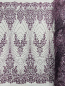 Royalty Damask Beaded Lace Luxury on Mesh 54” Wide| New Creations Fabric & Foam Inc. - New Creations Fabric & Foam Inc