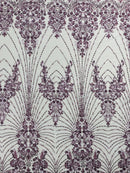Royalty Damask Beaded Lace Luxury on Mesh 54” Wide| New Creations Fabric & Foam Inc. - New Creations Fabric & Foam Inc