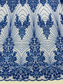 Royalty Damask Beaded Lace Luxury on Mesh 54” Wide| New Creations Fabric & Foam Inc. - New Creations Fabric & Foam Inc