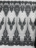 Royalty Damask Beaded Lace Luxury on Mesh 54” Wide| New Creations Fabric & Foam Inc. - New Creations Fabric & Foam Inc