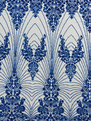 Royalty Damask Beaded Lace Luxury on Mesh 54” Wide| New Creations Fabric & Foam Inc. - New Creations Fabric & Foam Inc
