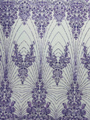 Royalty Damask Beaded Lace Luxury on Mesh 54” Wide| New Creations Fabric & Foam Inc. - New Creations Fabric & Foam Inc