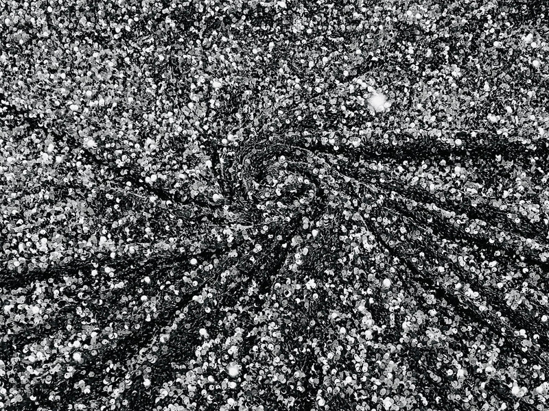 Silver Sequin On A Black Stretch Velvet Fabric 5mm,58 Inches wide /Prom/ Sold By The Yard.
