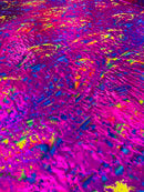 Splatter Foil Paint Metallic Print on a 4 - way Stretch Tie Dye Nylon Spandex | New Creations Fabric & Foam Inc. - New Creations Fabric & Foam Inc