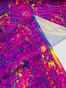 Splatter Foil Paint Metallic Print on a 4 - way Stretch Tie Dye Nylon Spandex | New Creations Fabric & Foam Inc. - New Creations Fabric & Foam Inc