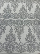 Trim Glitter Damask Design On A Mesh Lace 58" Wide| New Creations Fabric & Foam Inc. - New Creations Fabric & Foam Inc