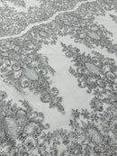 Trim Glitter Damask Design On A Mesh Lace 58" Wide| New Creations Fabric & Foam Inc. - New Creations Fabric & Foam Inc