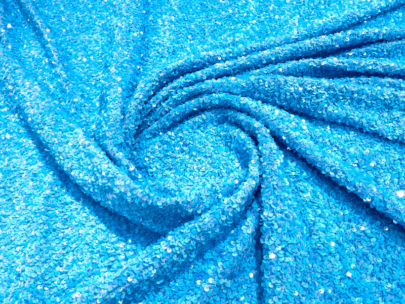 Glossy Turquoise Sequin On A Stretch Velvet Fabric 5mm,58 Inches wide /Prom/ Sold By The Yard.