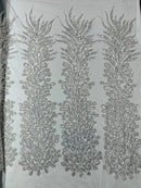 VEGAS BEADED FEATHER DESIGN ON MESH FABRIC (BY PANEL) - New Creations Fabric & Foam Inc