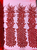 VEGAS BEADED FEATHER DESIGN ON MESH FABRIC (BY PANEL) - New Creations Fabric & Foam Inc