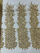 VEGAS BEADED FEATHER DESIGN ON MESH FABRIC (BY PANEL) - New Creations Fabric & Foam Inc