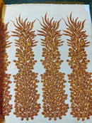 VEGAS BEADED FEATHER DESIGN ON MESH FABRIC (BY PANEL) - New Creations Fabric & Foam Inc
