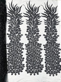VEGAS BEADED FEATHER DESIGN ON MESH FABRIC (BY PANEL) - New Creations Fabric & Foam Inc