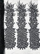VEGAS BEADED FEATHER DESIGN ON MESH FABRIC (BY PANEL) - New Creations Fabric & Foam Inc